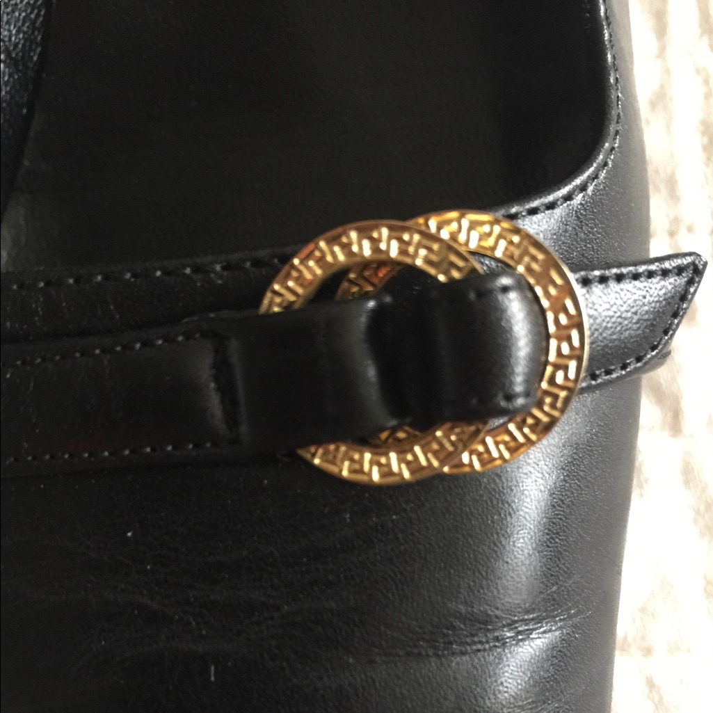 Vtg Gianni Versace Square Heel & Toe Black Heels